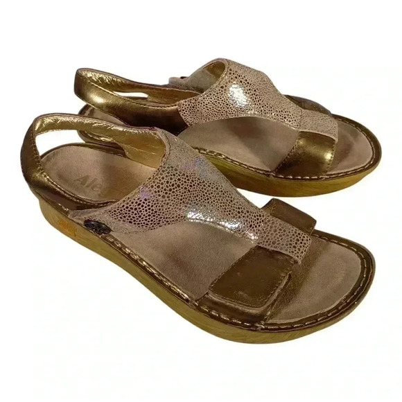 Alegria Kendra T-Strap Sandals Gold Leather Ken-580 Women's 38/US 8 - 8.5 - Picture 1 of 8